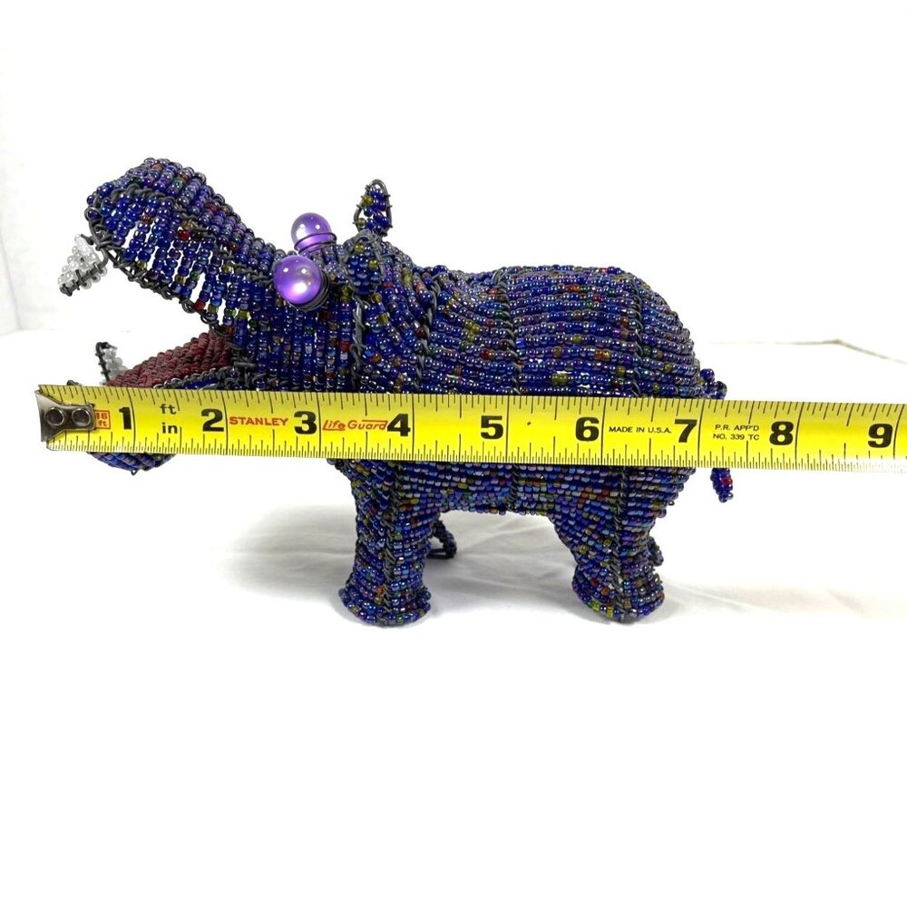 Handmade Hippopotamus Blue Red Glass Bead House Hippo South Africa Artisan VTG - Picture 11 of 12
